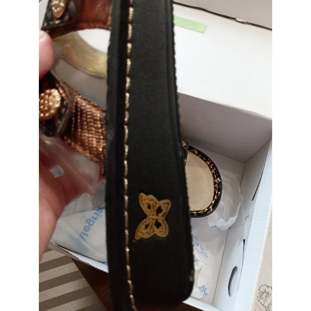 Alegria‎ Women Metallic Snakeskin Print Slide Sandals Bronze Gold Black Platform